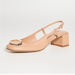 [NEW] Larroude Slingback Block Heel Nude Leather Pumps Maria Tan Sz 7